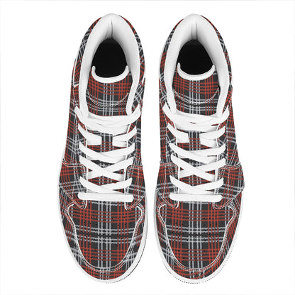 Tartan Knitted Pattern Print High Top Leather Sneakers