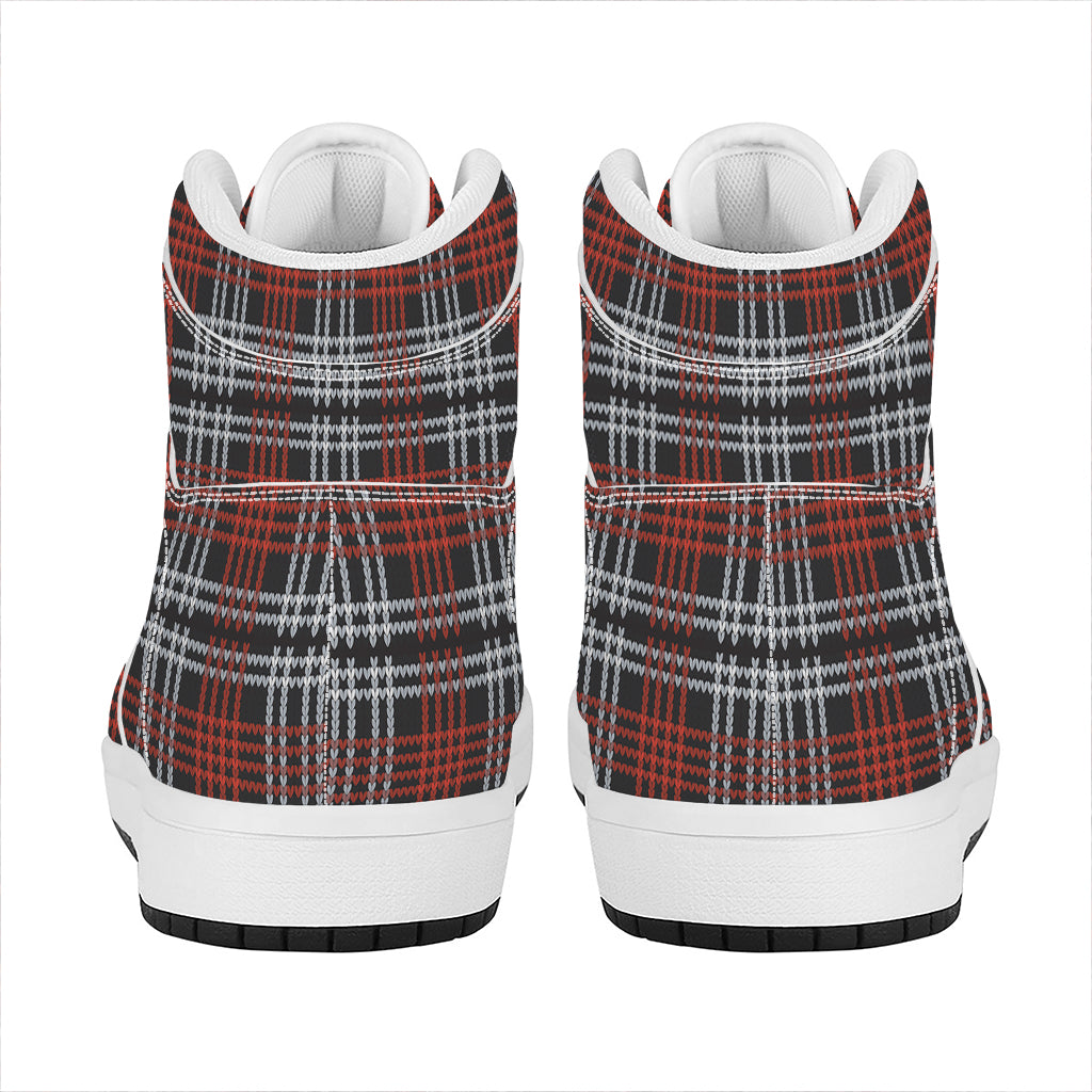 Tartan Knitted Pattern Print High Top Leather Sneakers