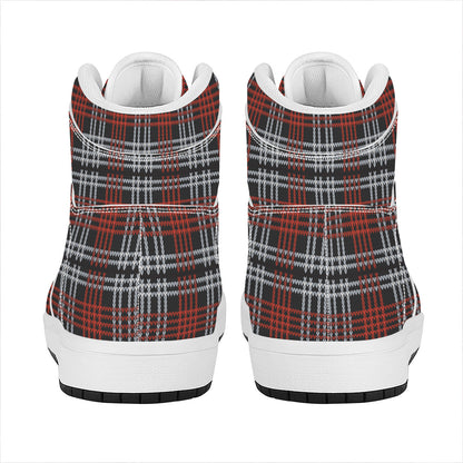 Tartan Knitted Pattern Print High Top Leather Sneakers