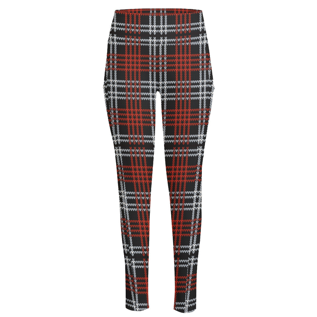Tartan Knitted Pattern Print High-Waisted Pocket Leggings