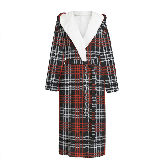 Tartan Knitted Pattern Print Hooded Bathrobe