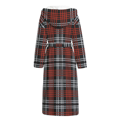 Tartan Knitted Pattern Print Hooded Bathrobe