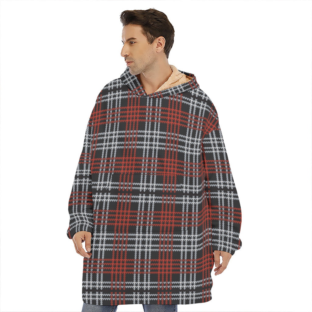 Tartan Knitted Pattern Print Hoodie Blanket