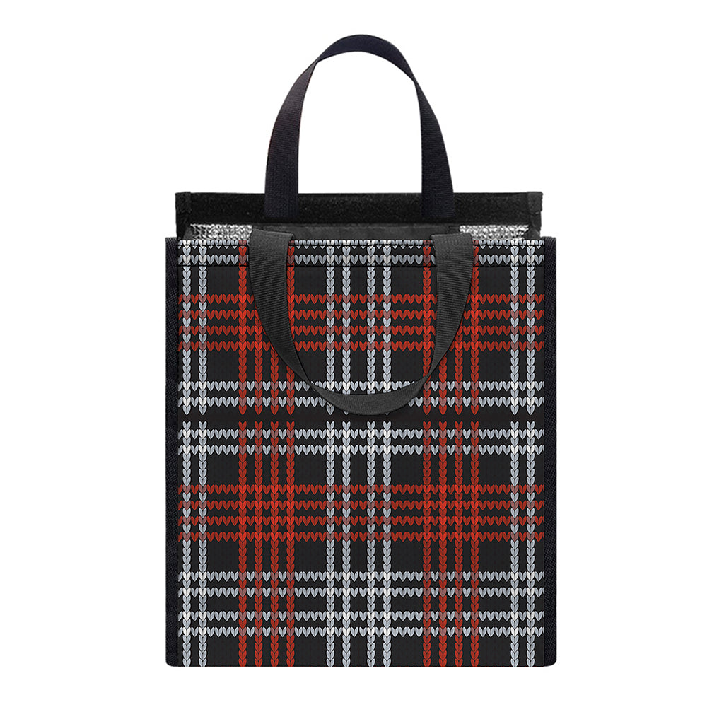 Tartan Knitted Pattern Print Insulated Lunch Tote
