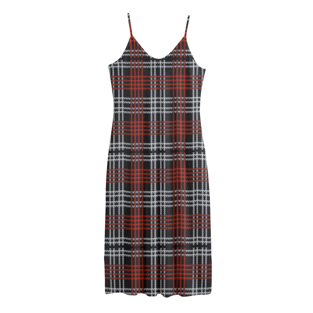Tartan Knitted Pattern Print Jersey Midi Cami Dress