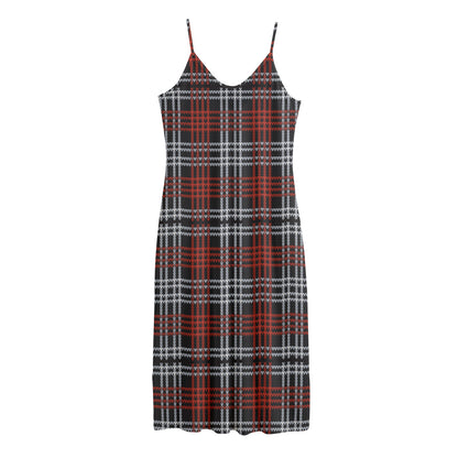 Tartan Knitted Pattern Print Jersey Midi Cami Dress