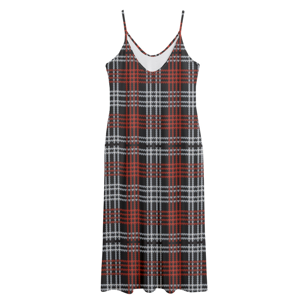 Tartan Knitted Pattern Print Jersey Midi Cami Dress