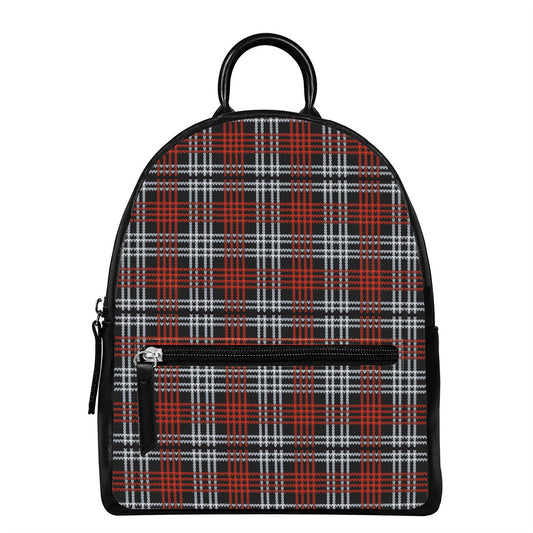 Tartan Knitted Pattern Print Leather Backpack