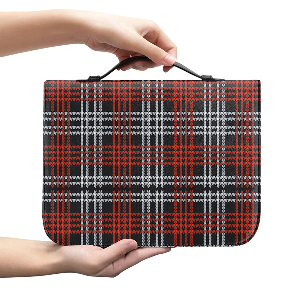Tartan Knitted Pattern Print Leather Bible Cover