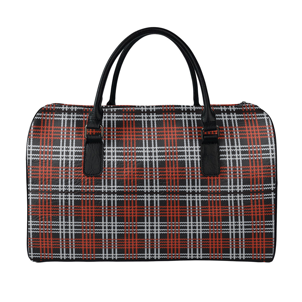 Tartan Knitted Pattern Print Leather Duffle Bag