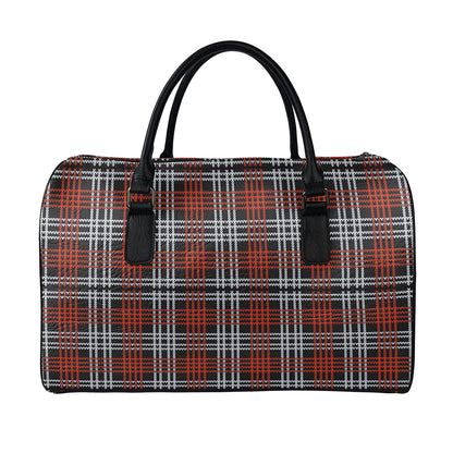 Tartan Knitted Pattern Print Leather Duffle Bag