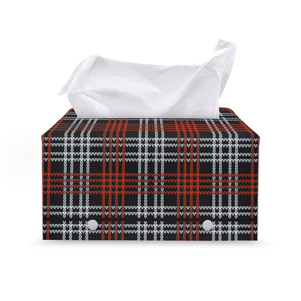 Tartan Knitted Pattern Print Leather Tissue Box Cover
