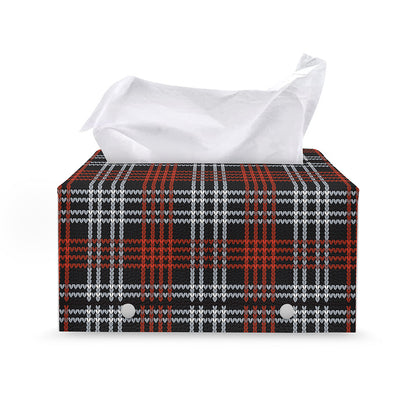 Tartan Knitted Pattern Print Leather Tissue Box Cover