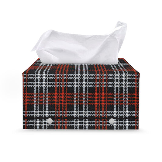 Tartan Knitted Pattern Print Leather Tissue Box Cover