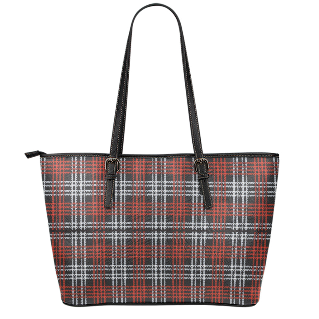 Tartan Knitted Pattern Print Leather Tote Bag
