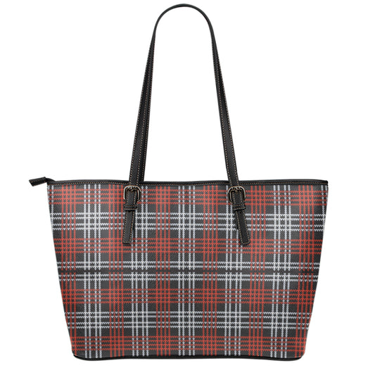Tartan Knitted Pattern Print Leather Tote Bag