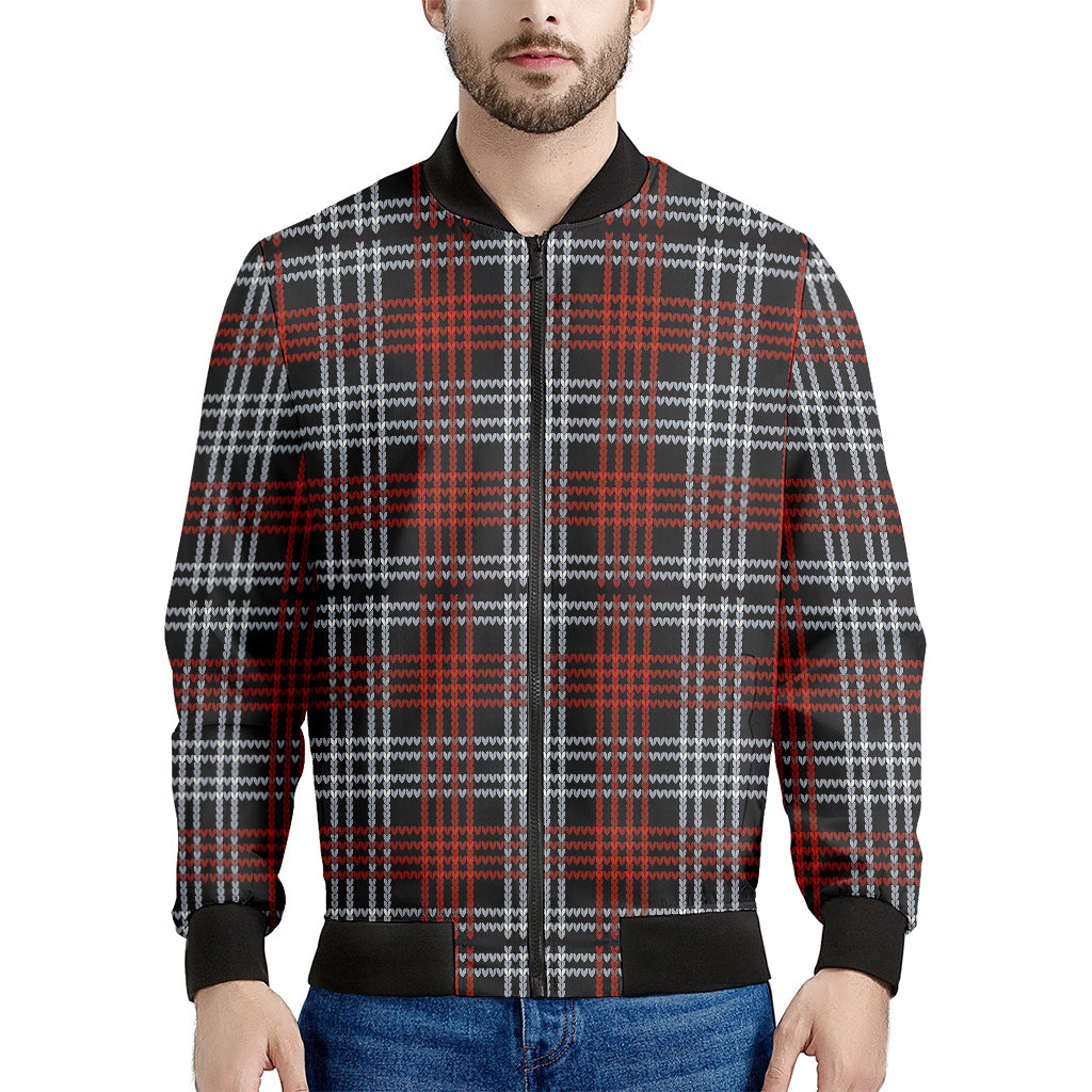 Tartan Knitted Pattern Print Men's Bomber Jacket