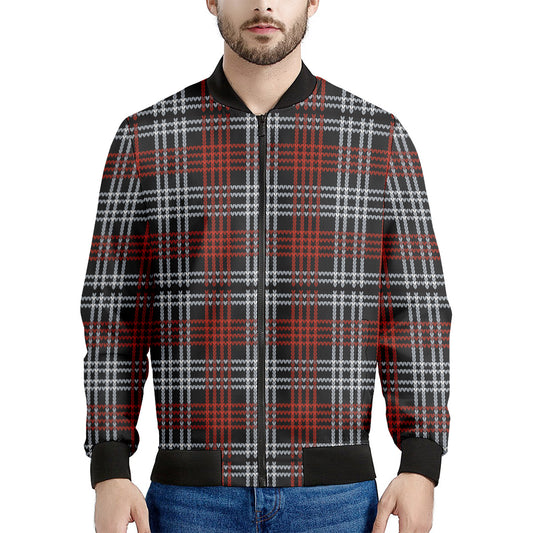 Tartan Knitted Pattern Print Men's Bomber Jacket