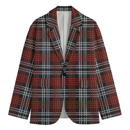 Tartan Knitted Pattern Print Men's Cotton Blazer