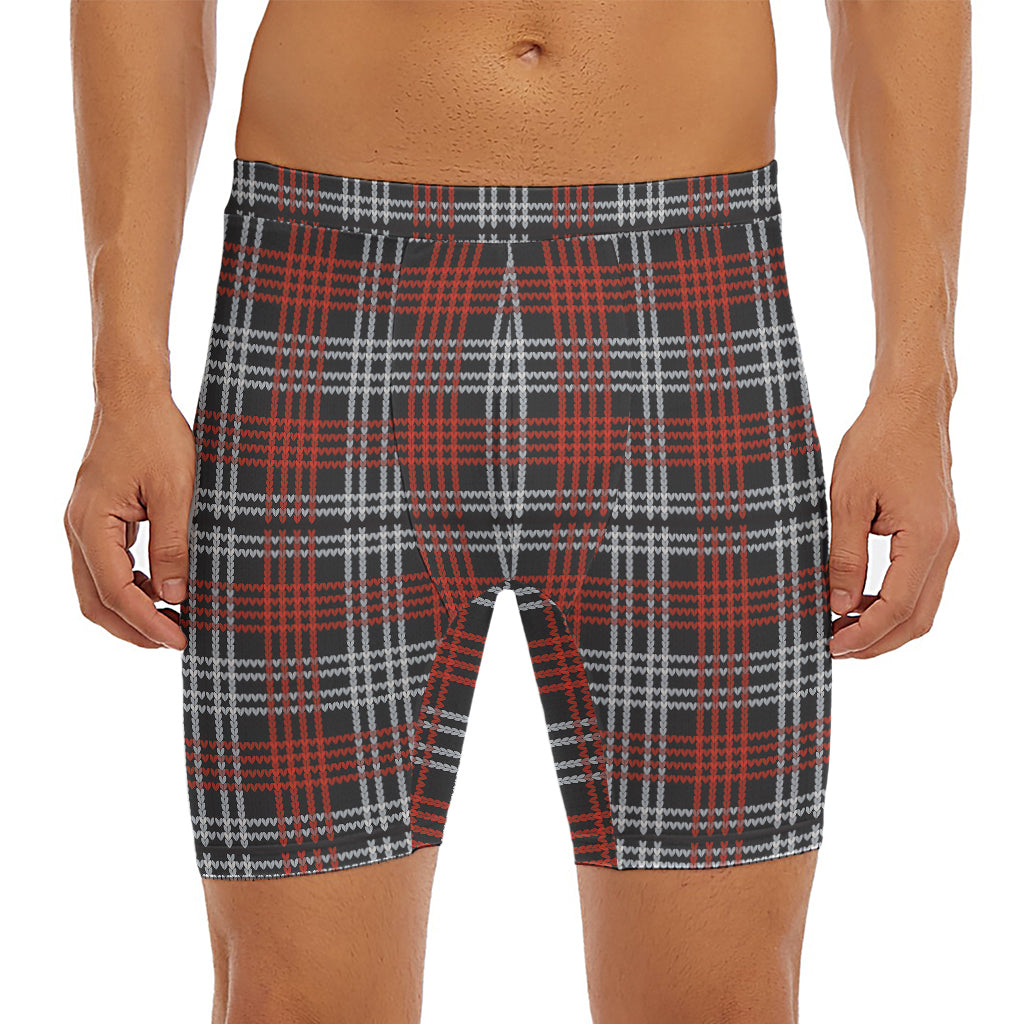 Tartan Knitted Pattern Print Men's Long Boxer Briefs