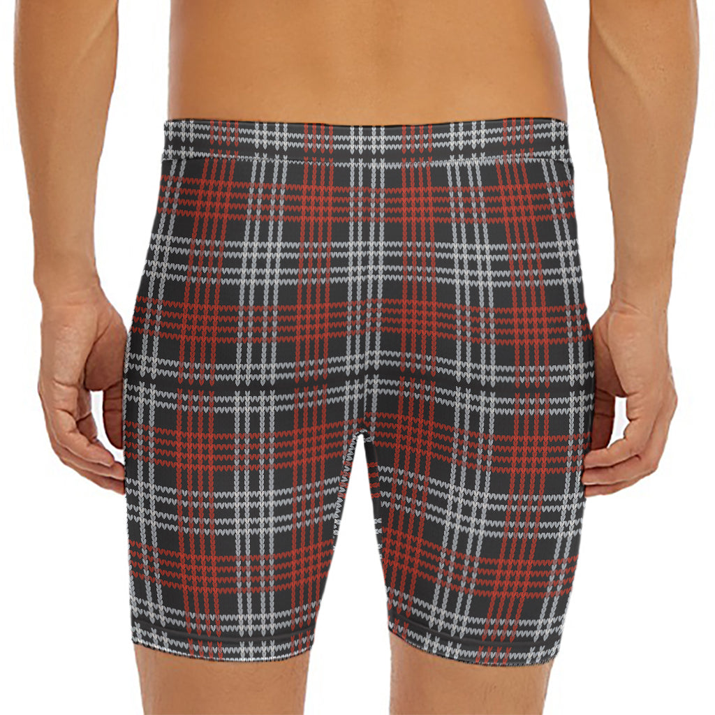 Tartan Knitted Pattern Print Men's Long Boxer Briefs