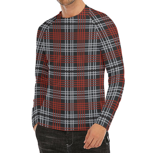 Tartan Knitted Pattern Print Men's Long Sleeve Rash Guard