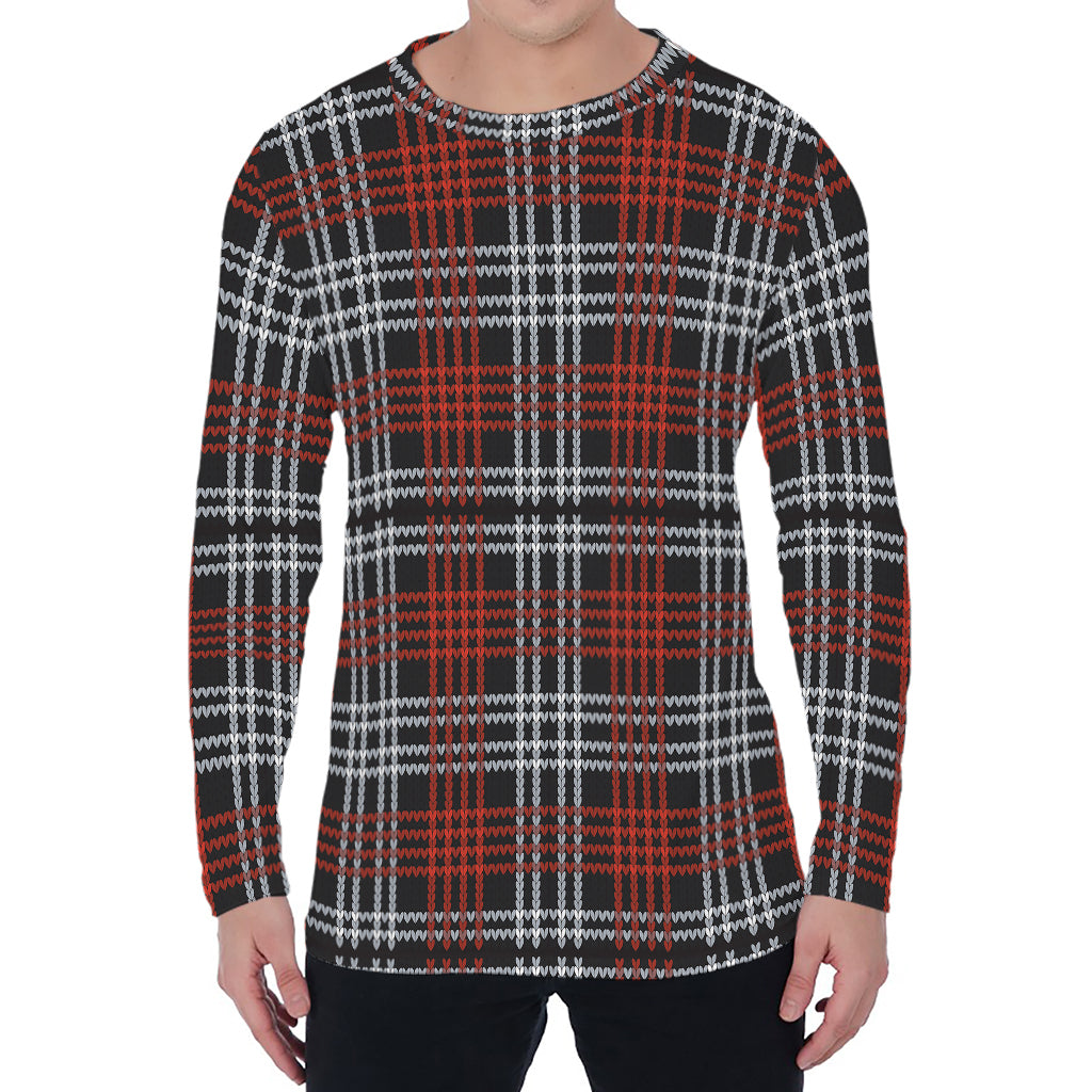 Tartan Knitted Pattern Print Men's Long Sleeve T-Shirt