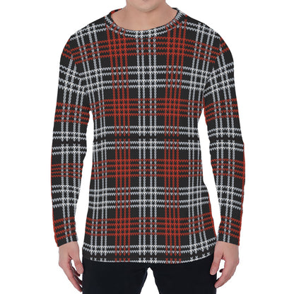 Tartan Knitted Pattern Print Men's Long Sleeve T-Shirt