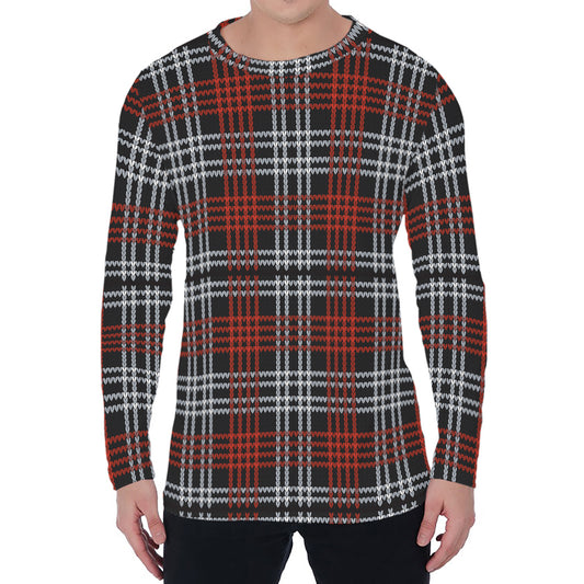 Tartan Knitted Pattern Print Men's Long Sleeve T-Shirt