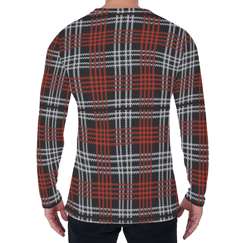 Tartan Knitted Pattern Print Men's Long Sleeve T-Shirt