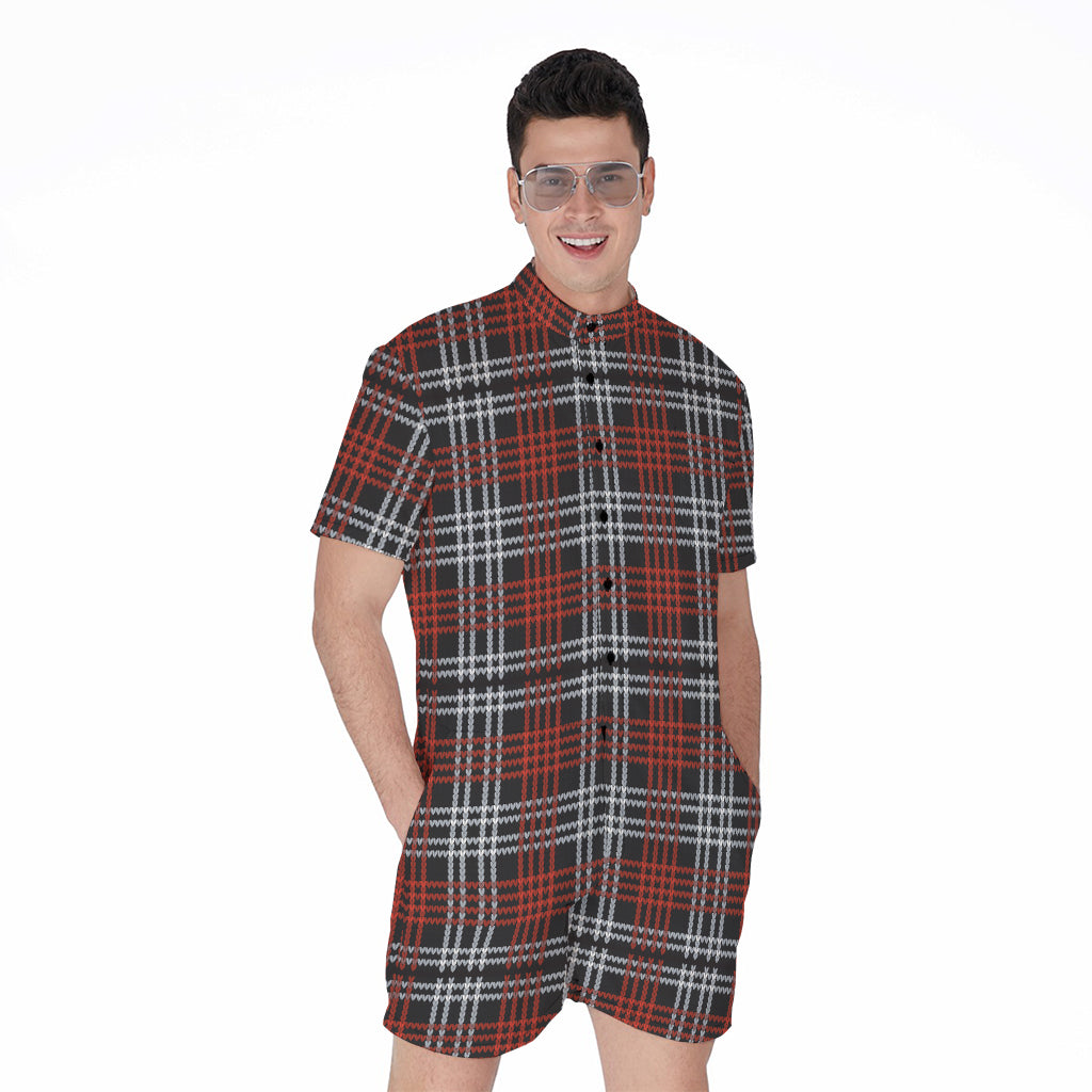 Tartan Knitted Pattern Print Men's Rompers