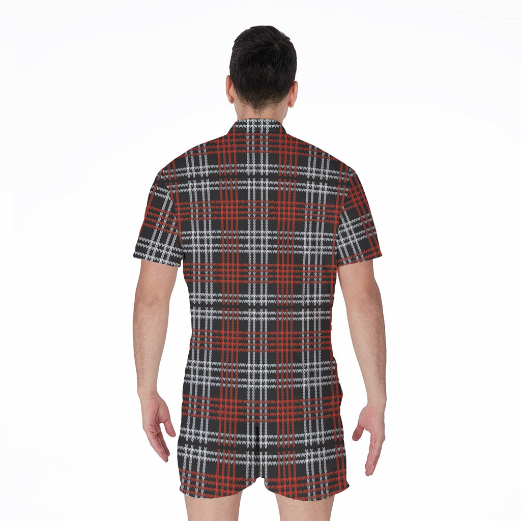 Tartan Knitted Pattern Print Men's Rompers