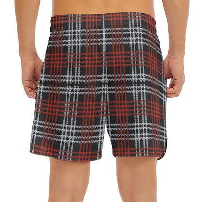 Tartan Knitted Pattern Print Men's Split Running Shorts
