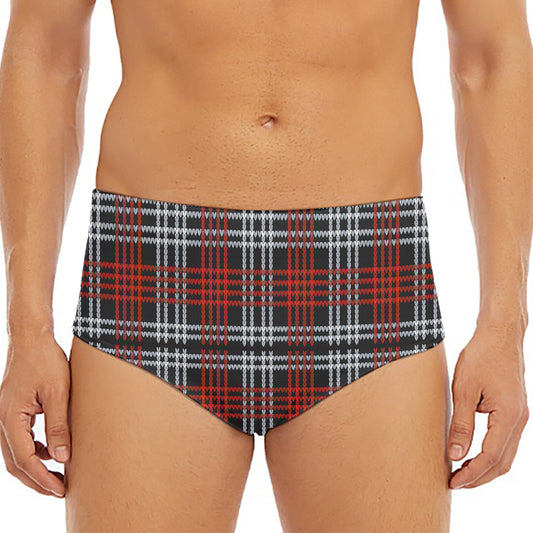 Tartan Knitted Pattern Print Men's Triangle Swim Briefs