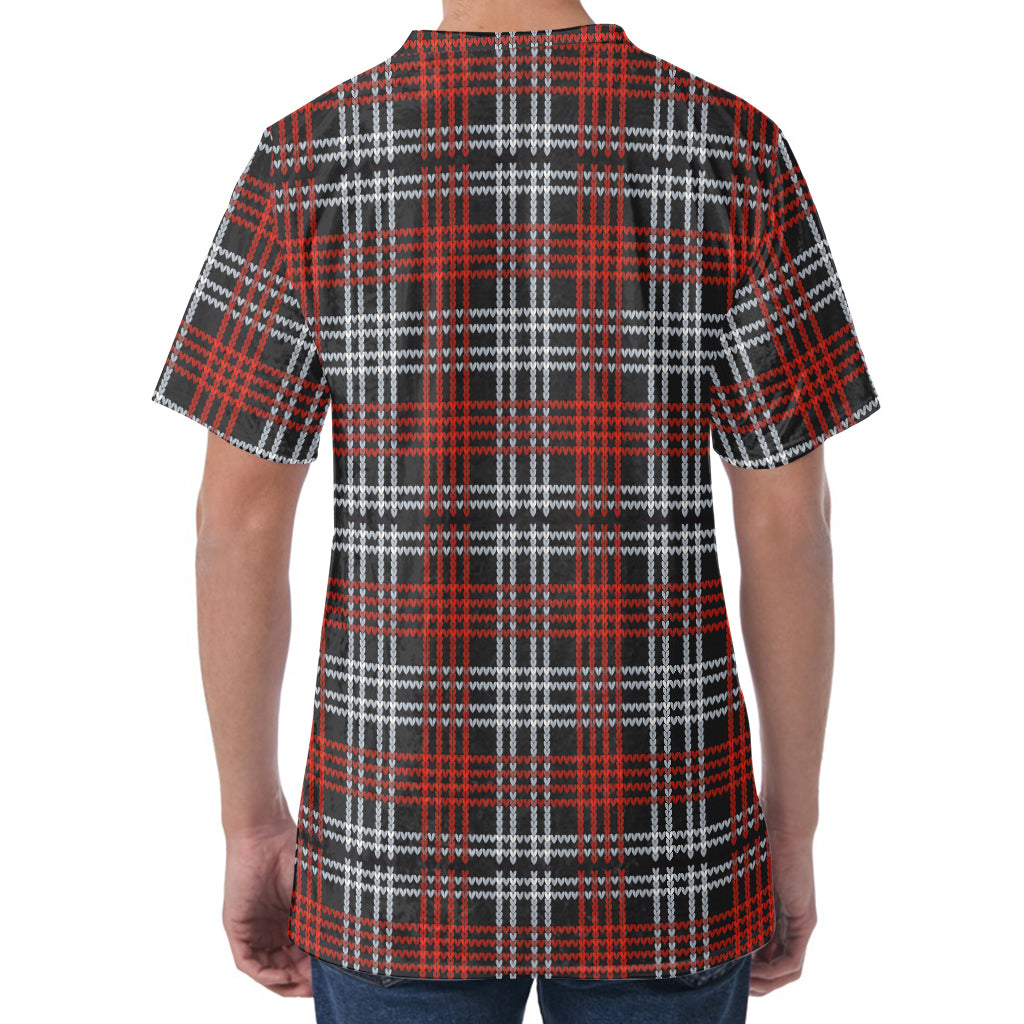 Tartan Knitted Pattern Print Men's Velvet T-Shirt