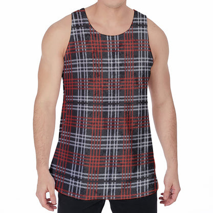 Tartan Knitted Pattern Print Men's Velvet Tank Top