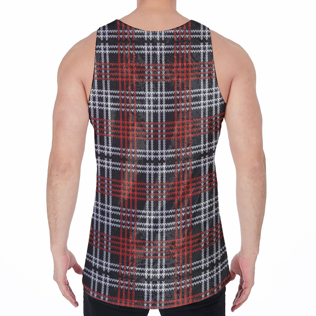Tartan Knitted Pattern Print Men's Velvet Tank Top