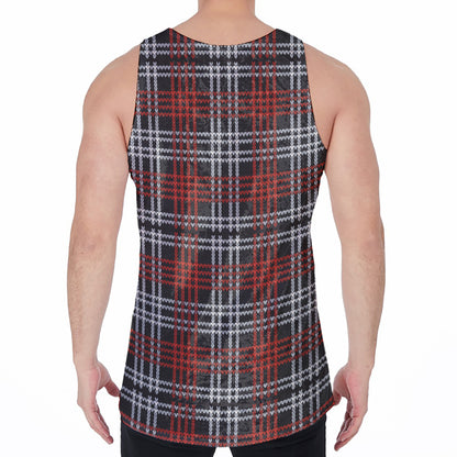 Tartan Knitted Pattern Print Men's Velvet Tank Top