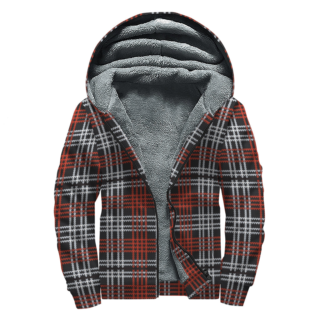 Tartan Knitted Pattern Print Sherpa Lined Zip Up Hoodie