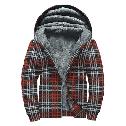 Tartan Knitted Pattern Print Sherpa Lined Zip Up Hoodie