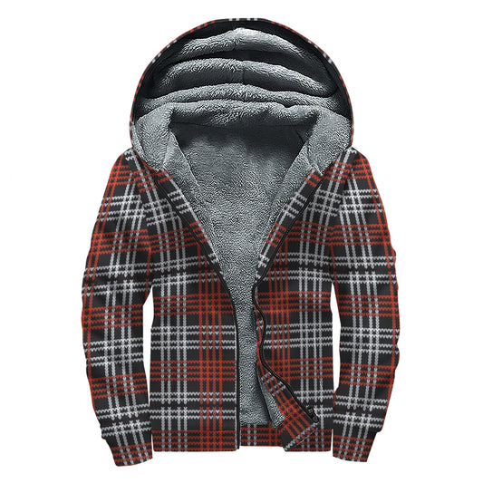 Tartan Knitted Pattern Print Sherpa Lined Zip Up Hoodie