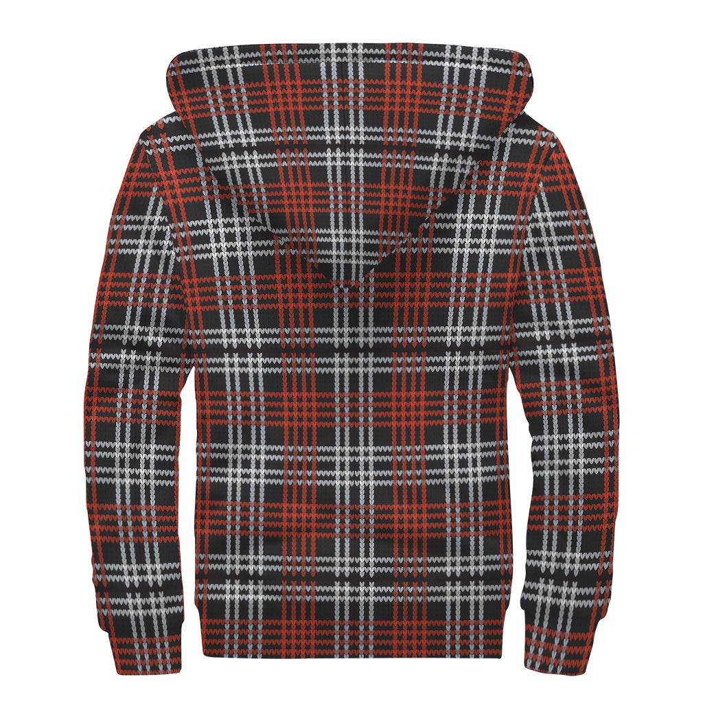 Tartan Knitted Pattern Print Sherpa Lined Zip Up Hoodie