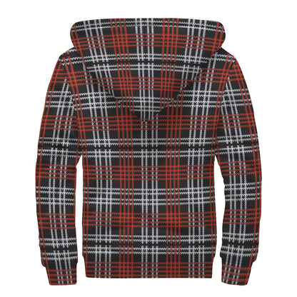 Tartan Knitted Pattern Print Sherpa Lined Zip Up Hoodie