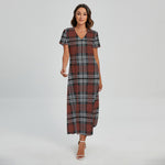 Tartan Knitted Pattern Print Short Sleeve Maxi Dress