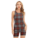 Tartan Knitted Pattern Print Sleeveless One Piece Swimsuit