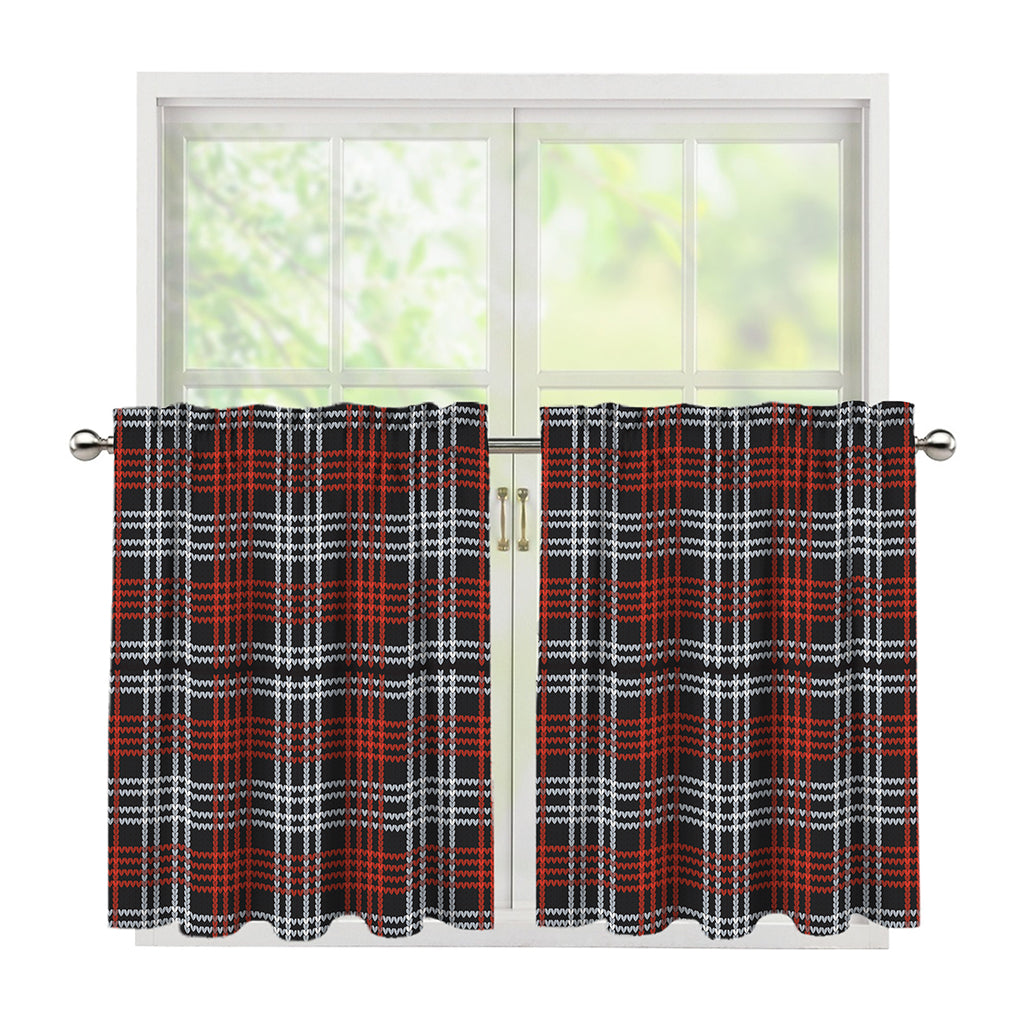 Tartan Knitted Pattern Print Tier Curtains