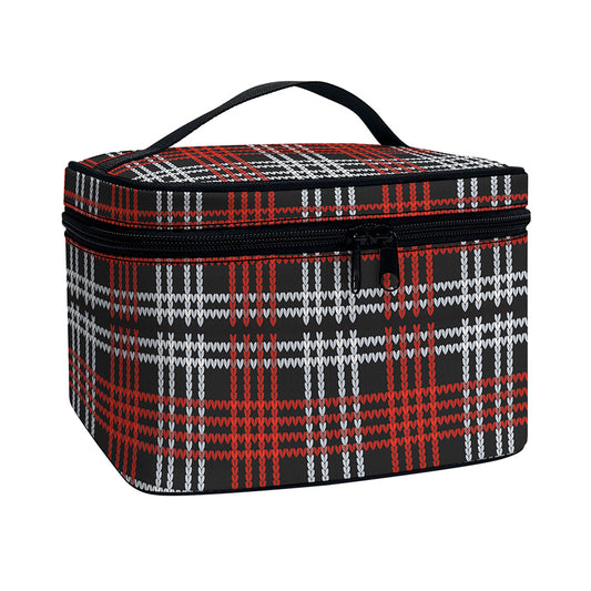 Tartan Knitted Pattern Print Travel Makeup Bag