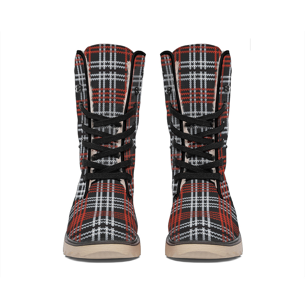 Tartan Knitted Pattern Print Winter Boots