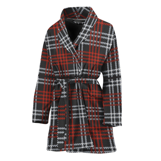Tartan Knitted Pattern Print Women's Bathrobe