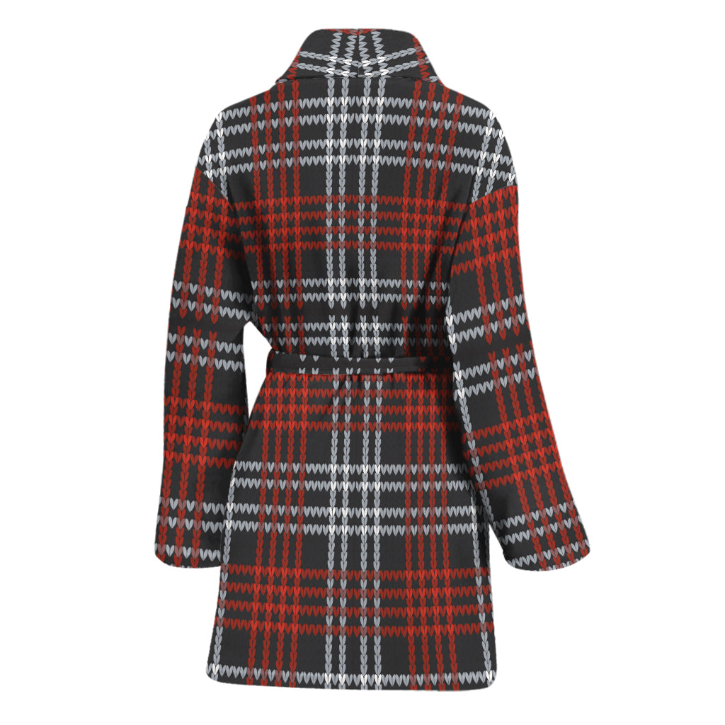 Tartan Knitted Pattern Print Women's Bathrobe